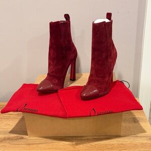 Christian Louboutin Burgundy Suede Heeled Boots